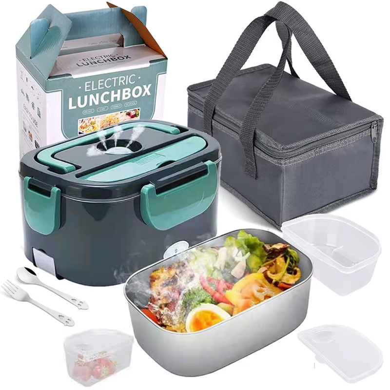 Electric lunchbox with stainless steel tray, carry bag and accessories